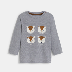 تي شيرت رمادي للأطفال الصغار مطبوع عليه حيوانات تعبر عن مشاعرها